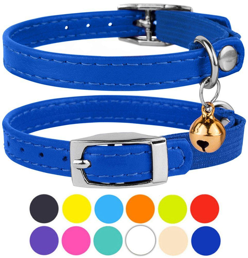 [Australia] - CollarDirect Leather Cat Collar, Cat Safety Collar with Elastic Strap, Kitten Collar for Cat with Bell Black Blue Red Orange Lime Green Neck Fit 9"-11" Navy Blue 