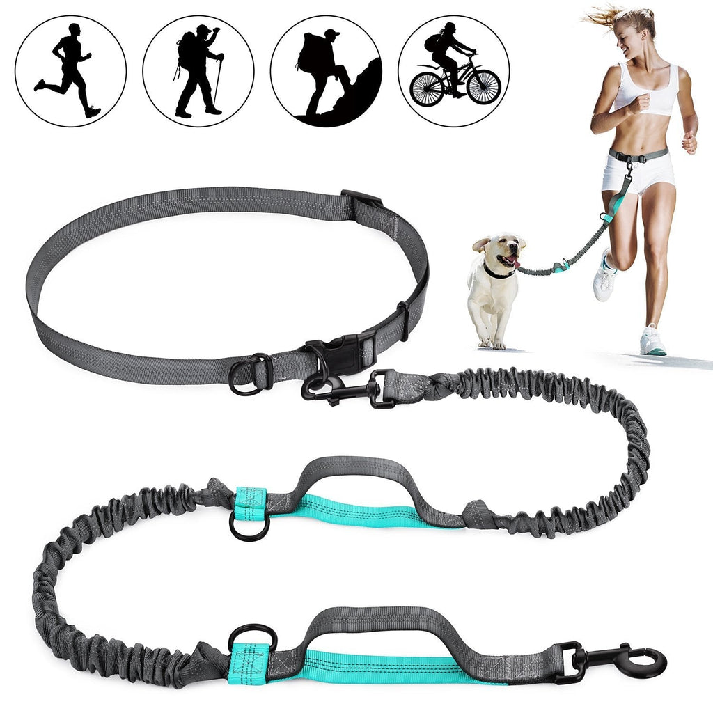 [Australia] - SHINE HAI Retractable Hands Free Dog Leash with Dual Bungees for Dogs up to 150lbs, Adjustable Waist Belt, Reflective Stitching Leash for Running Walking Hiking Jogging Biking Basic 