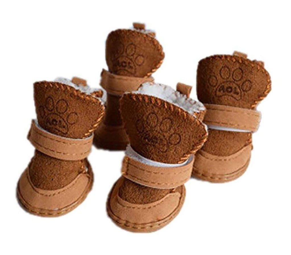 GabeFish Puppy Cute Cozy Warm Anti Slip Winter Boots for Small Medium Dogs Pets Cats Thicken Fleece Snow Shoes Label: 1 (Weight: 1lb) Brown - PawsPlanet Australia
