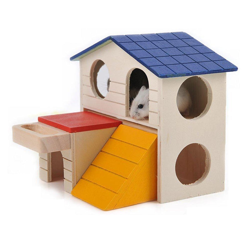 [Australia] - Hamter Wooden House Villa Cage Exercise Toy Hamster Hedgehog Mouse Guinea Pig Small Pet Cage Small Animal Hideout (Villa House) 6.1 x 2.95 x 5.9inch 