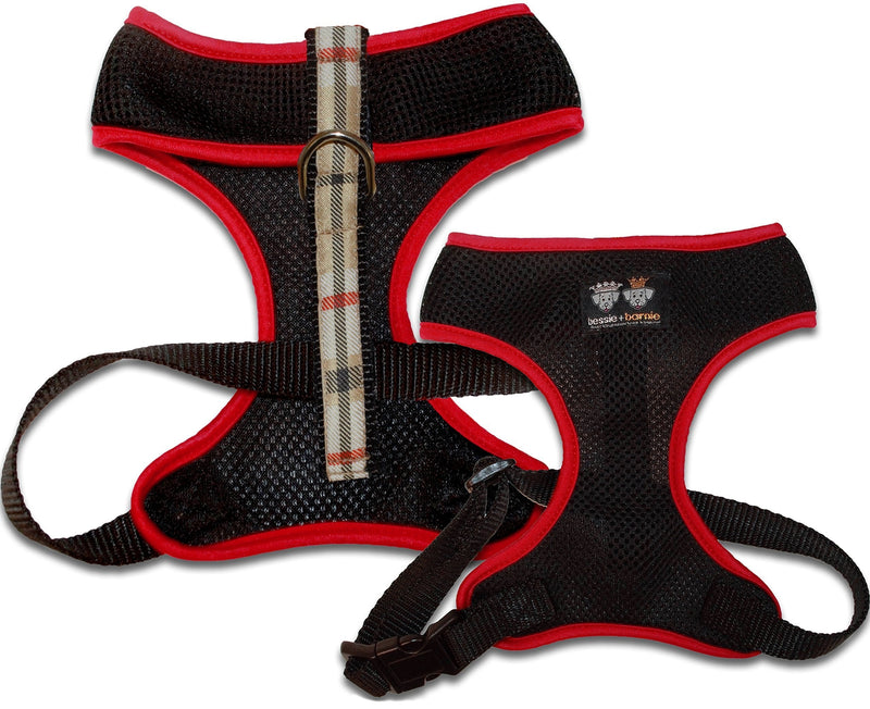 [Australia] - BESSIE AND BARNIE Air Comfort Harness for Pets, Black/Tan Plain/Red M - (Neck- 13"/ Chest- 22") 