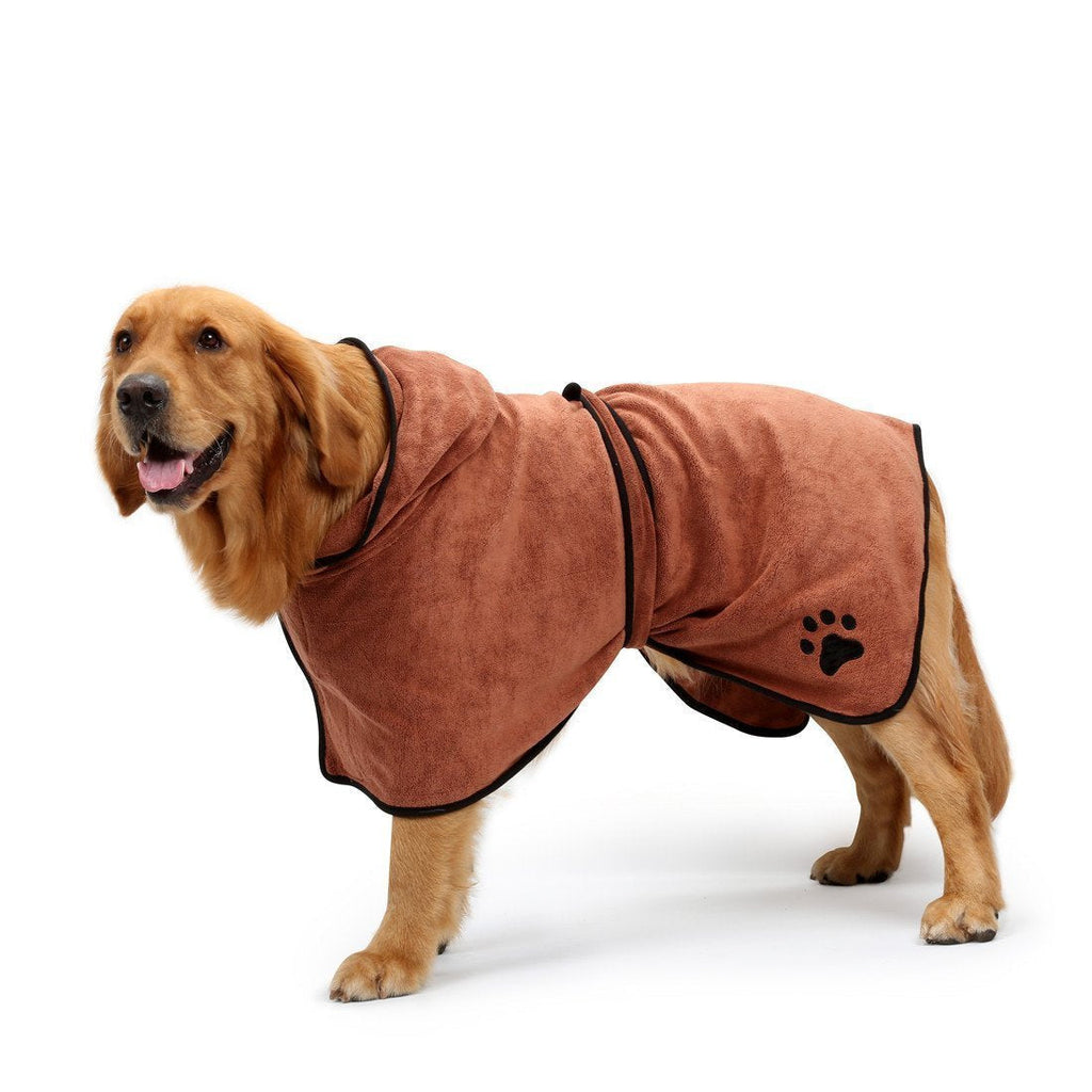 [Australia] - BONAWEN Dog Bathrobe Soft Super Absorbent Luxuriously 100% Microfiber Dog Drying Towel Robe with Hood/Belt for Large,Medium,Small Dogs Large:back length 23" Brown 