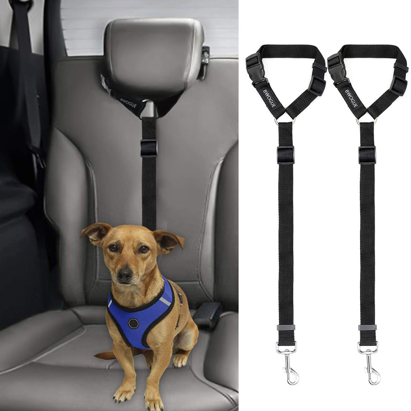 BWOGUE 2 Packs Dog Cat Safety Seat Belt Strap Car Headrest Restraint Adjustable Nylon Fabric Dog Restraints Vehicle Seatbelts Harness Black - PawsPlanet Australia