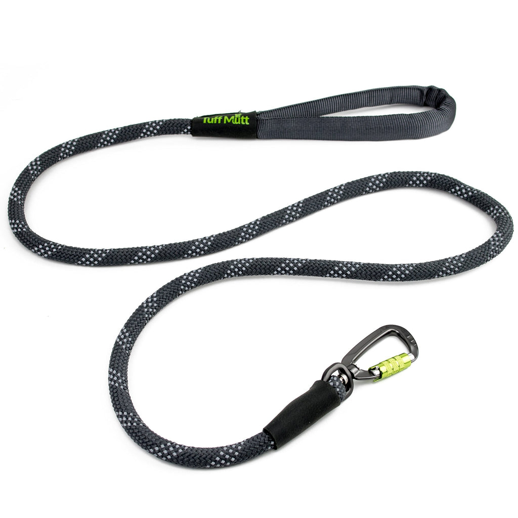 [Australia] - Tuff Mutt Dog Climbing Inspired Rope Leash for Medium Large Breeds, Double Handle Control, Reflective Stitching for Nighttime Safety, 5 Foot Lead, Lightweight Swivel Carabiner Grey Single Handle 