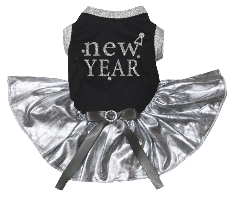 [Australia] - Petitebella New Year Black Shirt Bling Silver Tutu Puppy Dog Dress Medium 
