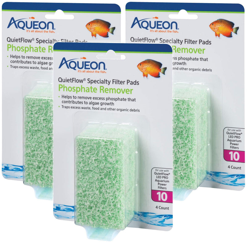 [Australia] - (3 Pack) Aqueon QuietFlow Phosphate Remover Specialty Filter Pads, Size 10, 4 Pads Per Pack 
