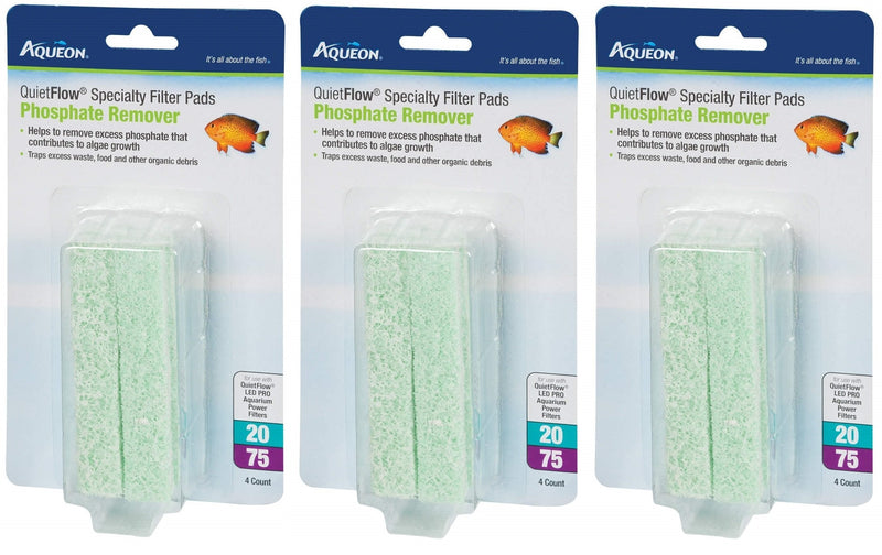 [Australia] - Aqueon QuietFlow Phosphate Remover Specialty Filter Pads, Size 20/75, 4 Pads Per Pack 12 Count 