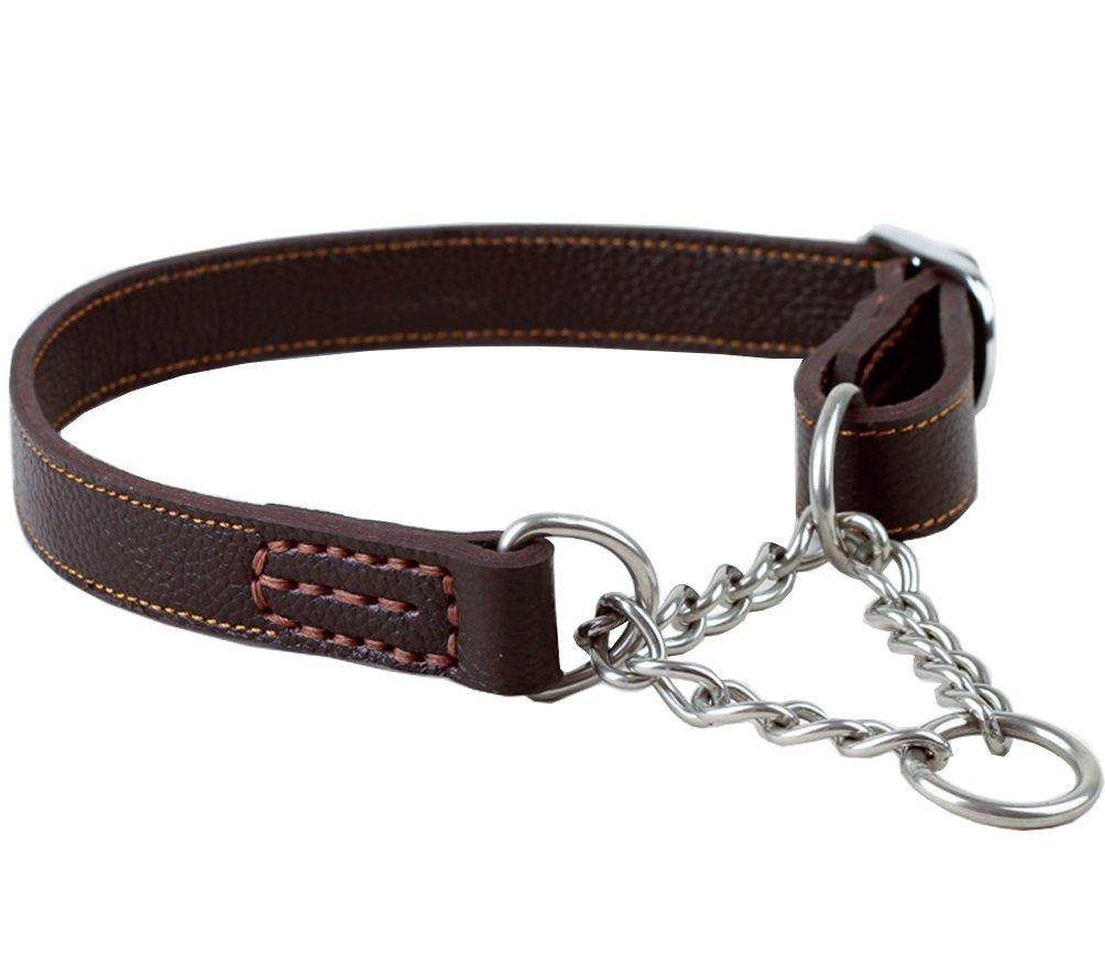 [Australia] - Tellpet Leather Dog Martingale Choke Collar L,Neck(16-24 in) Brown 