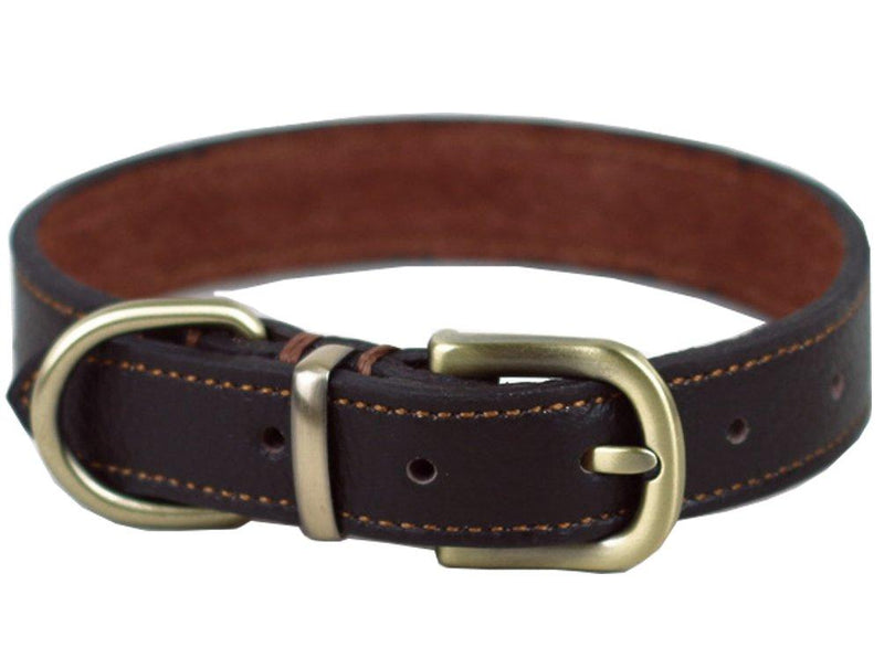 [Australia] - Tellpet Real Leather Dog Collar S,Neck(11-14.5 in) Brown 