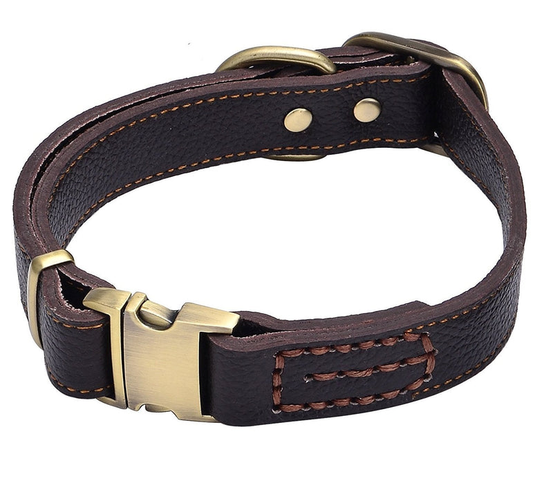 [Australia] - Tellpet Leather Dog Collar with Quick Release Buckle L,Neck(13-20 in) Brown 