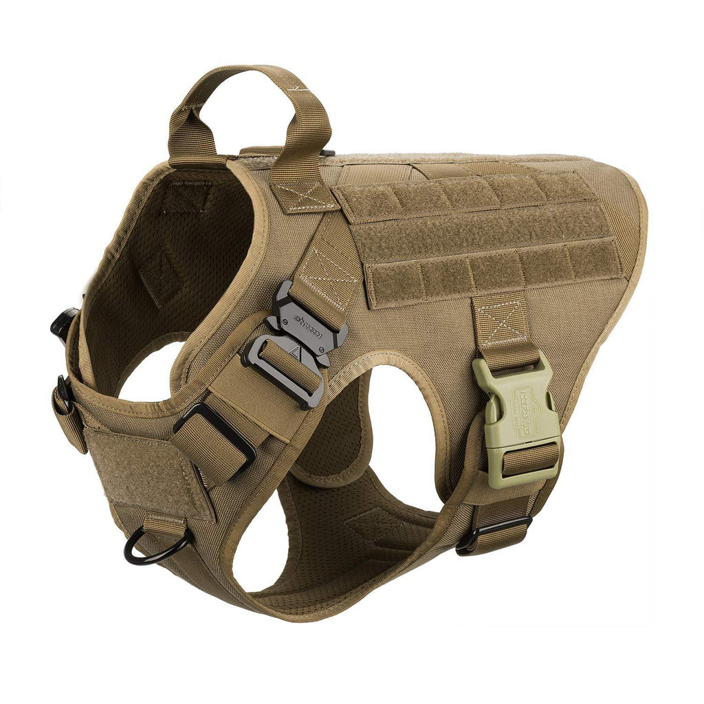 [Australia] - ICEFANG Tactical Dog Harness with 2X Metal Buckle,K9 Working Dog MOLLE Vest,No Pulling Front Clip Leash Attachment,Hook and Loop for Dog Custom Patch L (Neck:18"-24" ; Chest:28"-35" ) Coyote Brown 