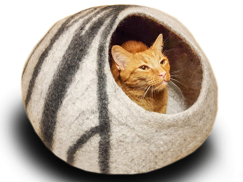 [Australia] - MEOWFIA Premium Felt Cat Bed Cave (Medium) - Handmade 100% Merino Wool Bed for Cats and Kittens Light Grey 