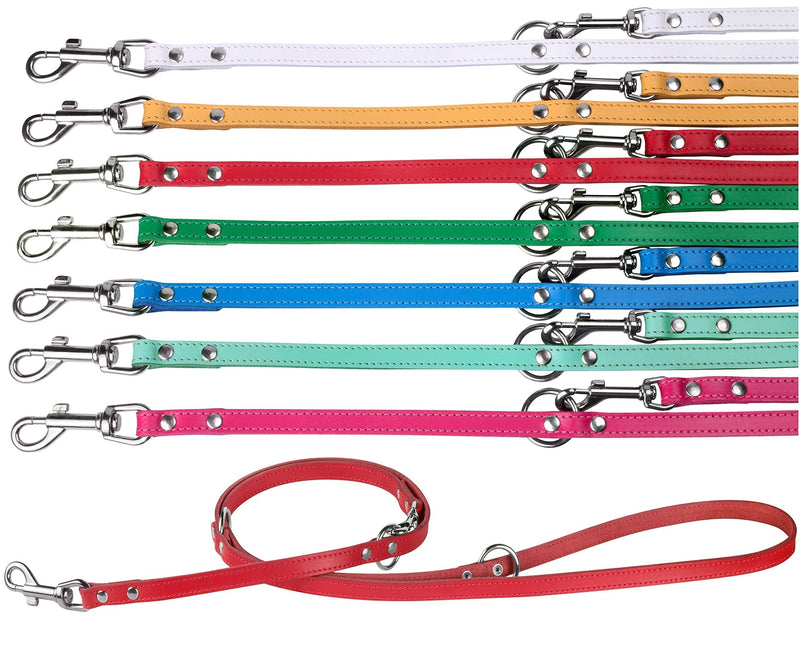 [Australia] - BronzeDog Leather Dog Leash Adjustable 4, 5 or 6 ft Long, Multifunctional Training Dog Lead Heavy Duty Hands Free, Red Blue Pink Turquoise White Green Yellow 