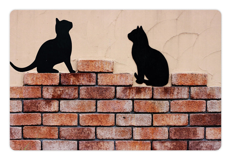 Lunarable Cat Pet Mat for Food and Water, Black Kittens on Red Brick Wall City Animals Urban Silhouettes Grunge Town Print, Rectangle Non-Slip Rubber Mat for Dogs and Cats, Peach - PawsPlanet Australia