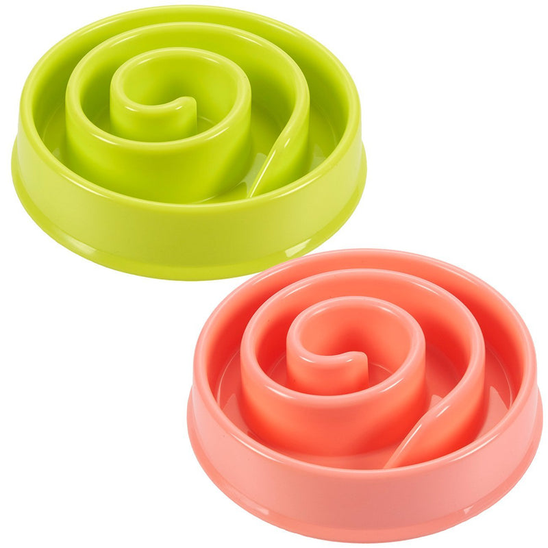 [Australia] - Juvale 2-Pack Interactive Spiral Dog Bowl, Slow Feeder Pet Dish to Stop Bloat, Pink and Green 