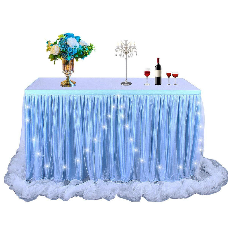 Baby Blue Tulle Tutu Table Skirt for Baby Shower Wedding and Birthday Party ,LED Table Skirt for Rectangle Table ( 9 ft Table Skirt) L 9(ft)*H 30in - PawsPlanet Australia