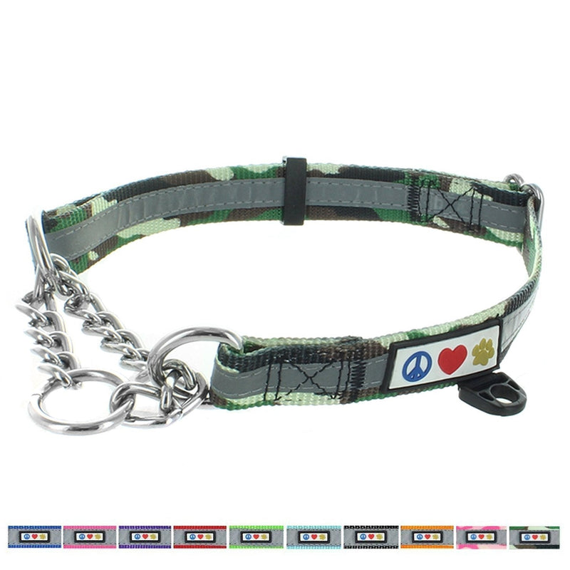 [Australia] - Pawtitas Chain Martingale Dog Collar Puppy Collar Reflective Dog Collar Training Dog Collar Behavioral Dog Chain Collar Collar Puppy Obedience Dog Collar Martingale Dog Collar Large Green Camo 