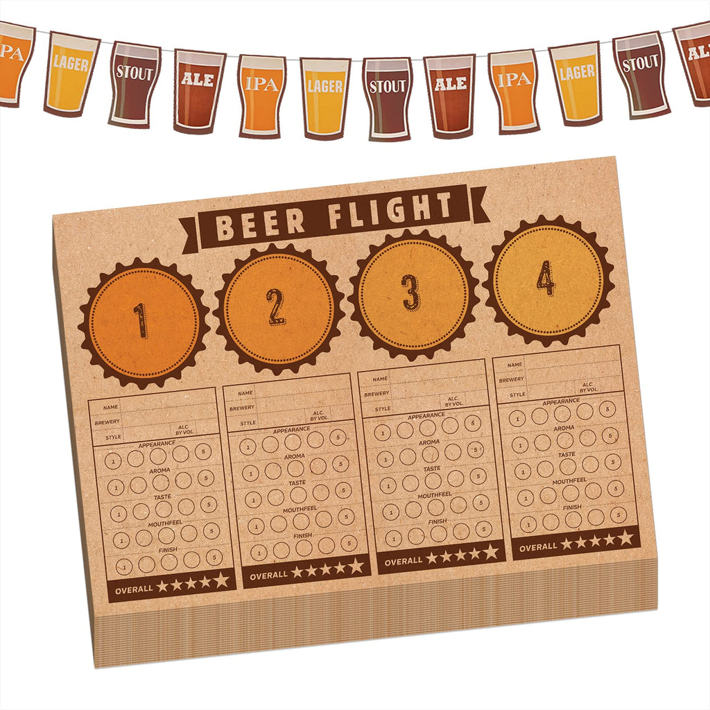 Beer Tasting Notes Place Mats Set for 24 & Pint Glass Garland Decoration - Homebrewing Party Supplies - PawsPlanet Australia