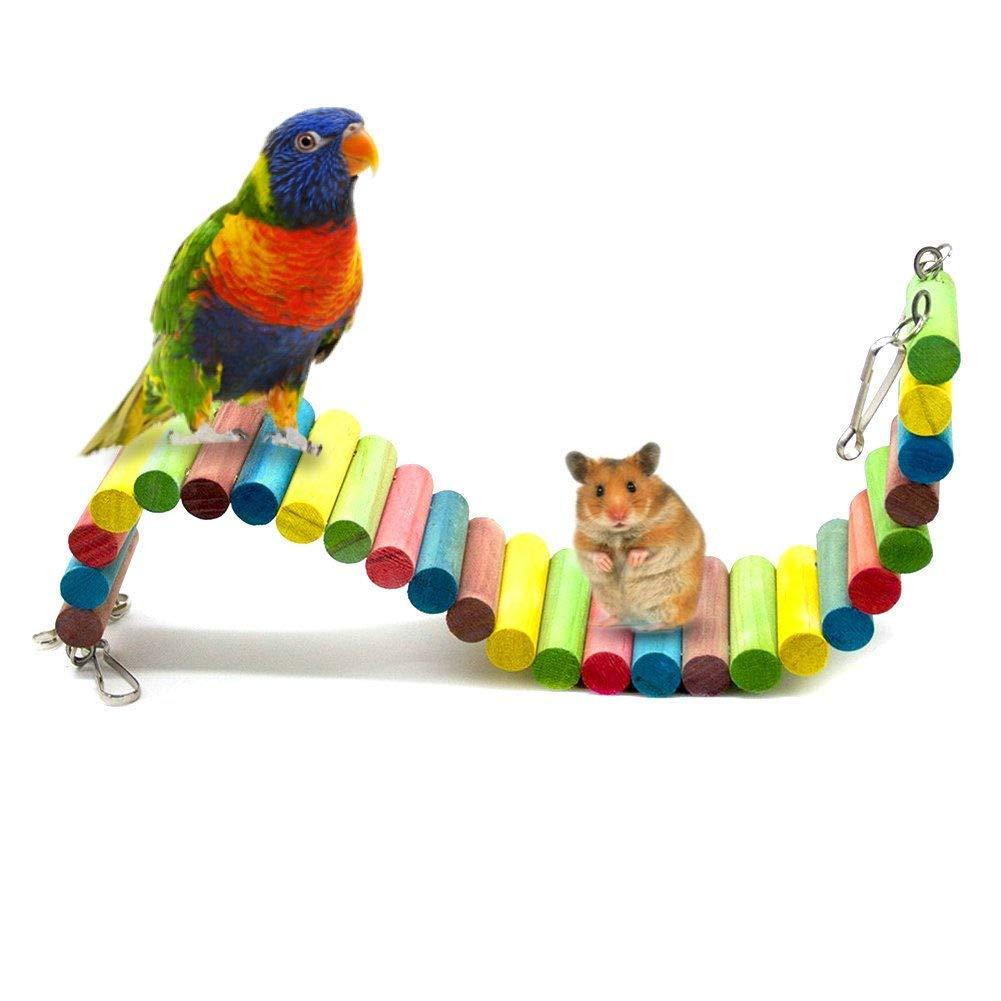 Mokook Wooden Bridge for Hamster Parrot Small Pets, Bendable and Hanging Design, 12.6 inch or 19.8 inch Total Length 12.6" long - PawsPlanet Australia