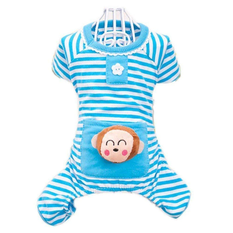 Pet Dog Pajamas Soft Cotton Shirt Jumpsuit Cute Overall Doggy Cat Strip Clothes Apparel for Play Sleep X-Small Blue Strip - PawsPlanet Australia