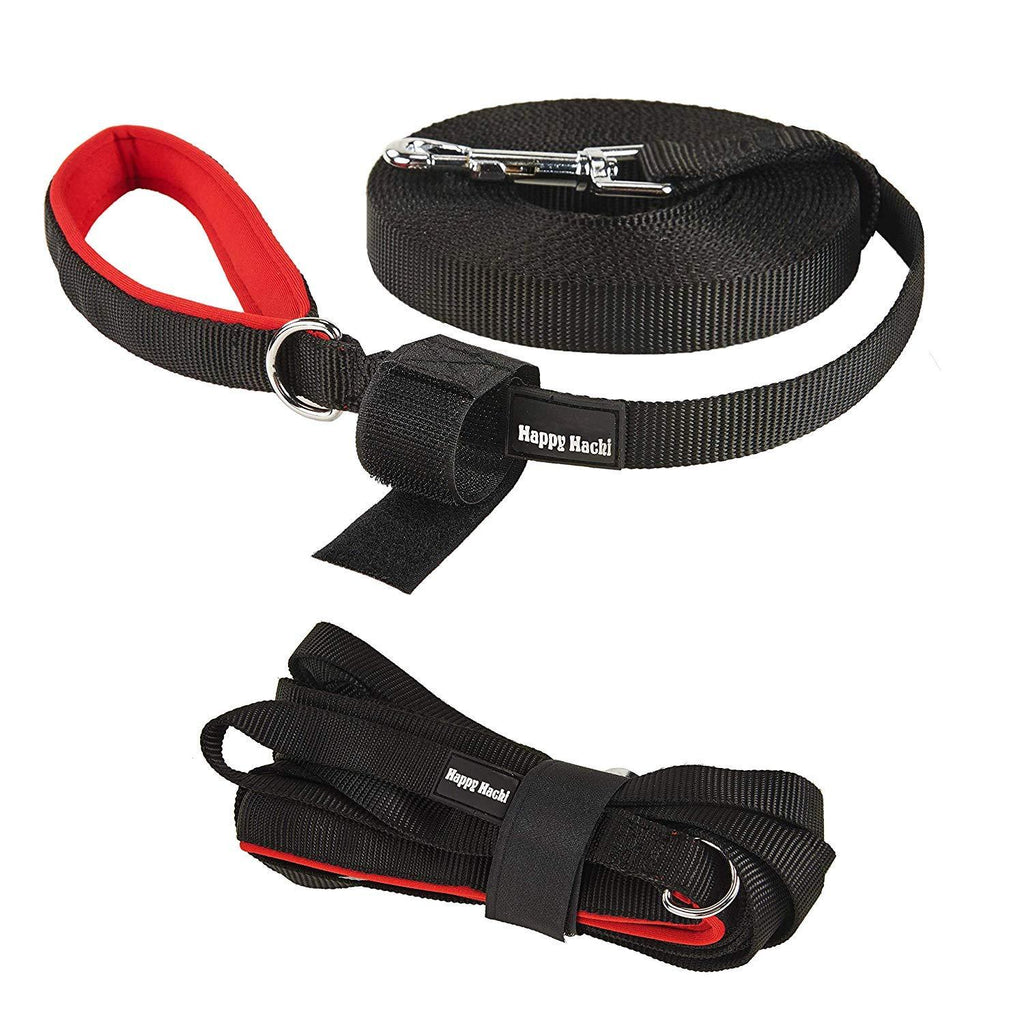 [Australia] - Pettom Nylon Training Dog Leash Padded Webbing Obedience Recall Agility Lead Line Pet Traction Rope Great for Teaching Camping Backyard Beach Play L 30Ft Black Padded Handle 