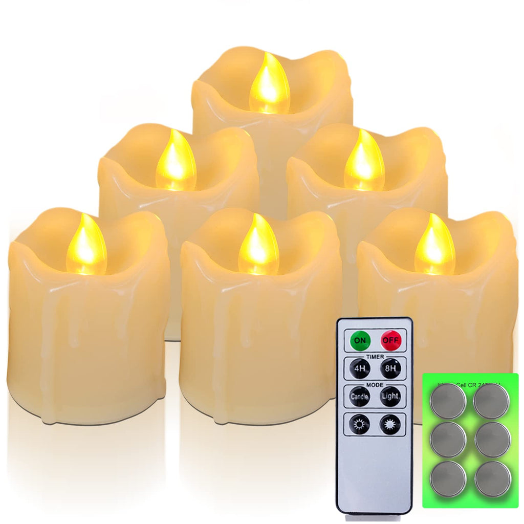 Homemory 400+ Hours 6 Pack Flameless LED Votive Candles with Timer, Battery Operated and Remote Control, Flickering Tea Lights 1.5x1.7 inches - Wedding, Halloween, Thanksgiving, Table Amber Yellow(6 Extra Batteries) - PawsPlanet Australia