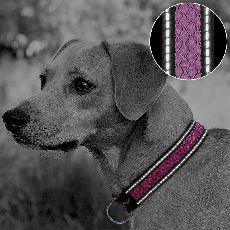 [Australia] - HiGuard Reflective Dog Collar 3 Colors Padded Soft Breathable Mesh with Night Safety Reflective Stripes Pet Collar for Dog Training Walking Small [ 10.2"-14.3" / Pink ] 