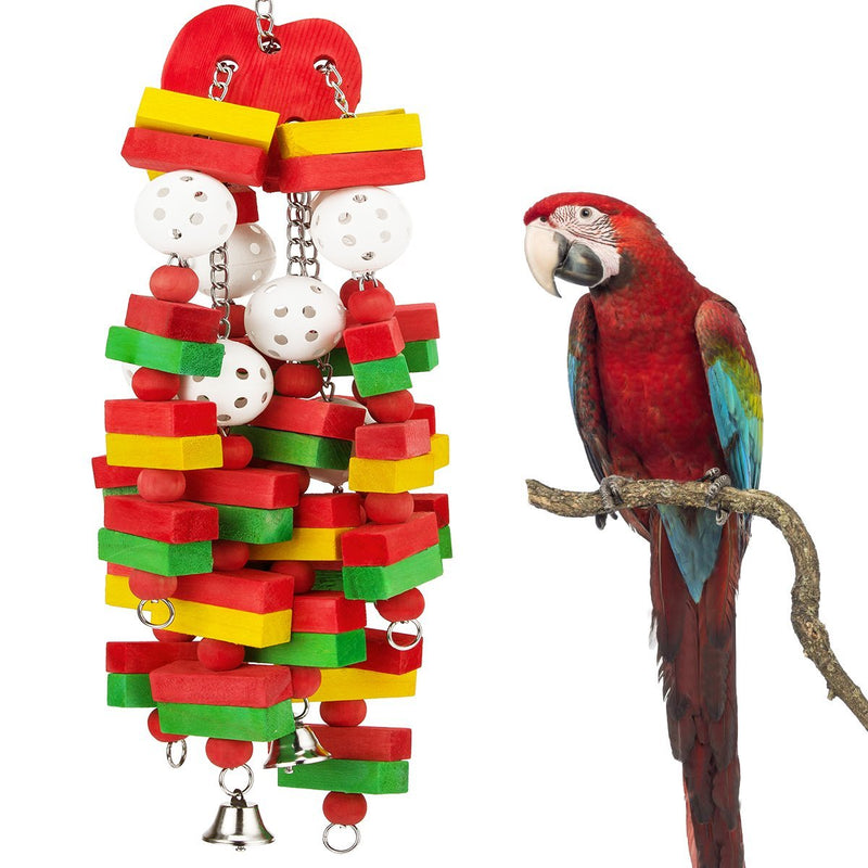 [Australia] - MEWTOGO Bird Block Toys with Bells for Medium Parrots and Birds Like Amazon,African Grey and Cockatoos multicolor-Apple 