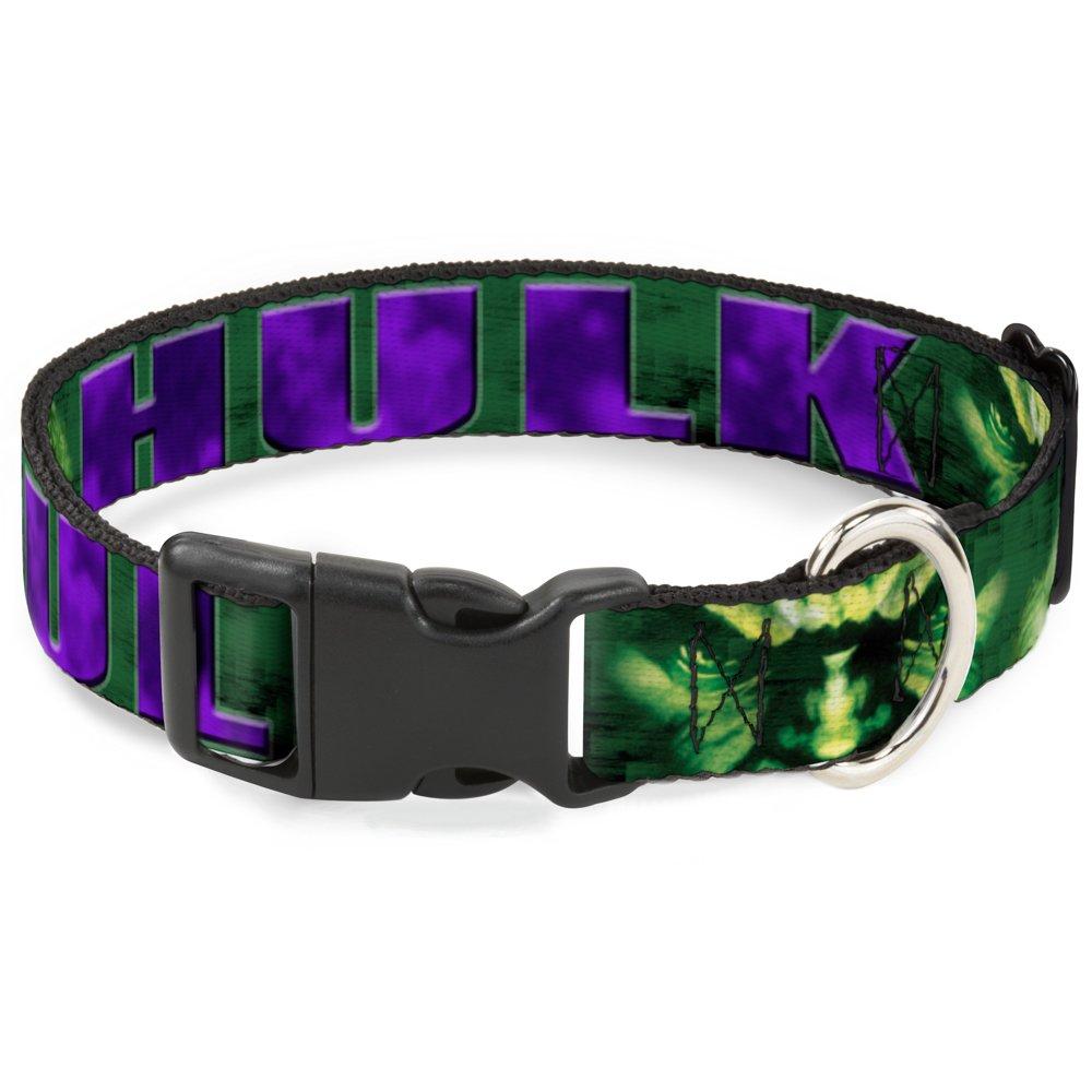 [Australia] - Buckle-Down Dog Collar Plastic Clip Hulk Face Close Up Action Pose Greens Purples 15 to 26 Inches 1.0 Inch Wide 1" Wide - Fits 15-26" Neck - Large 