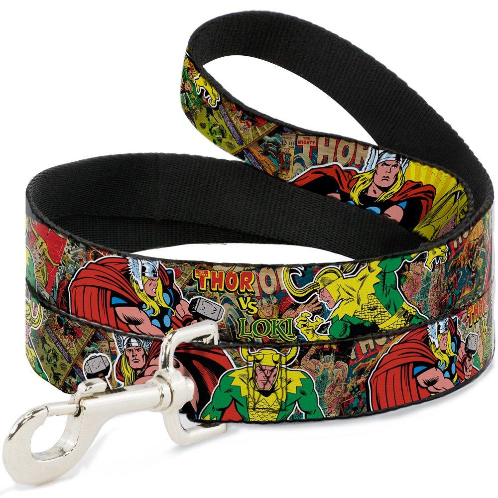 [Australia] - Buckle-Down Dog Leash Thor Loki Poses Retro Comic Books Stacked 6 Feet Long - 1.5" Wide 