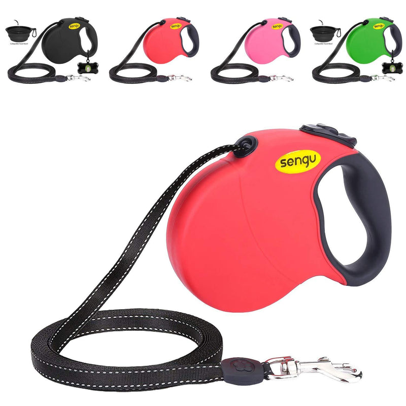 [Australia] - Retractable Dog Leash 16ft, Strong Durable Walking Leash Large Medium Small Dogs 110lbs, Comfortable Anti-Slip Handle Reflective Ribbon Cord One Hand Operation YujueShop 16ft /196in red 