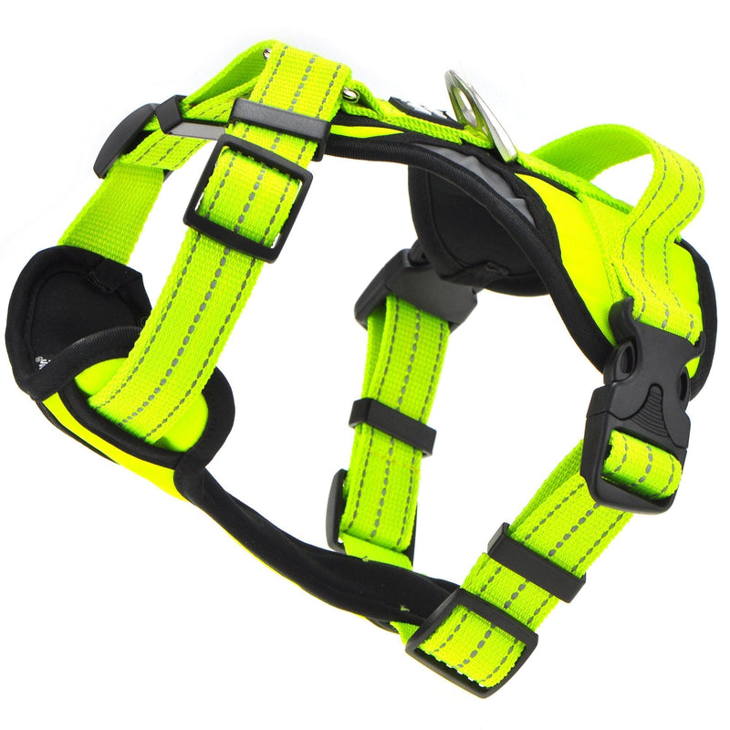 [Australia] - Mile High Life Adjustable No Pull Large Dog Vest Halter Harness with 3M Reflective Strap for Outdoor Night Walking (4 Sizes and 3 Colors) Small Neck 14"-18" -55lb Lime 