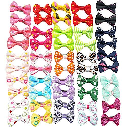 [Australia] - Chenkou Craft 50pcs(25pairs) Dog Cat Hair Bows with Clips Pet Grooming Bows Products Mix Colors Varies Patterns Pet Hair Bows Dog 1 5/8" x 1" (40x25mm) (Clip Style) 