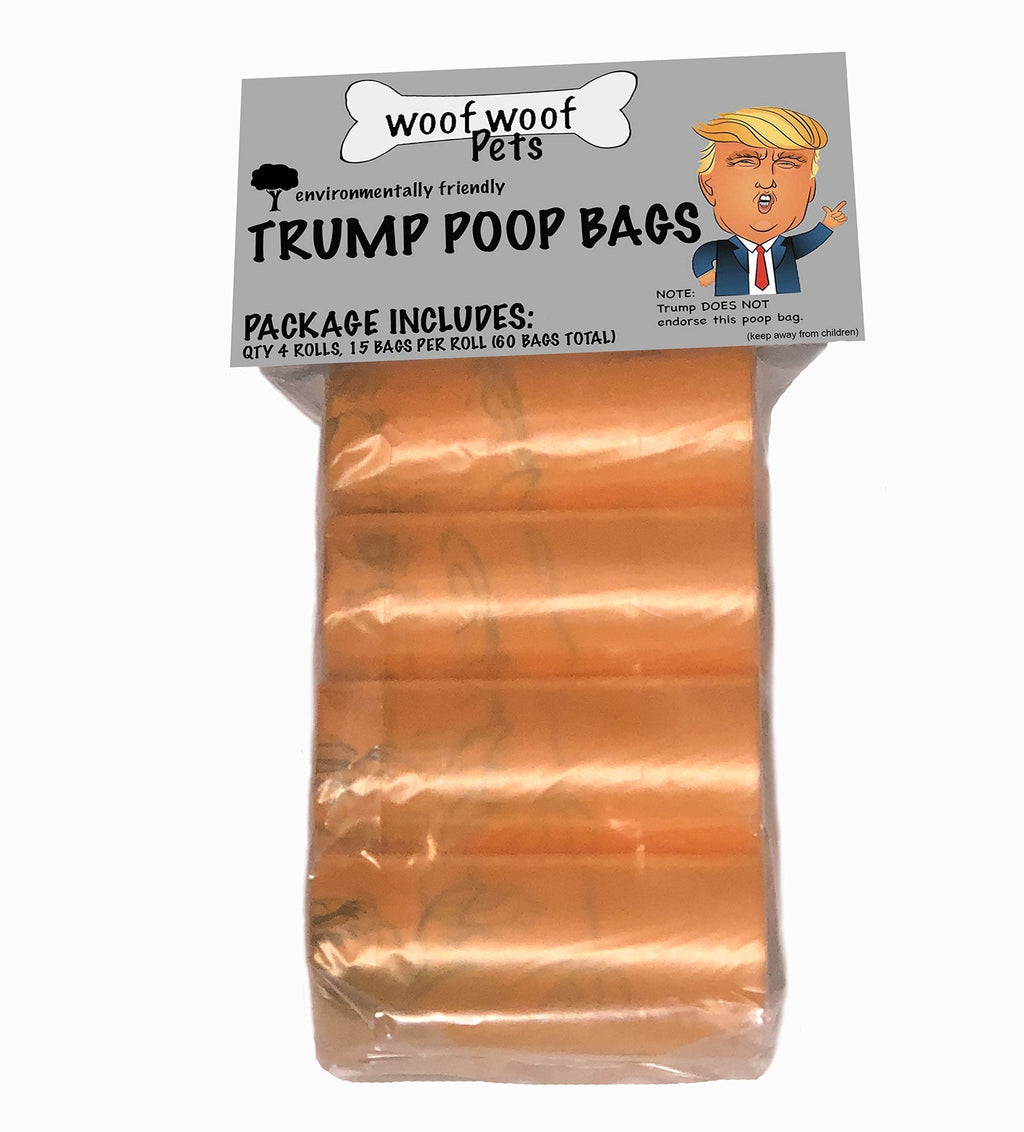 [Australia] - Woof Woof Pets Donald Trump Dog Poop Bags- Qty 4 Rolls, 60 Bags Total 
