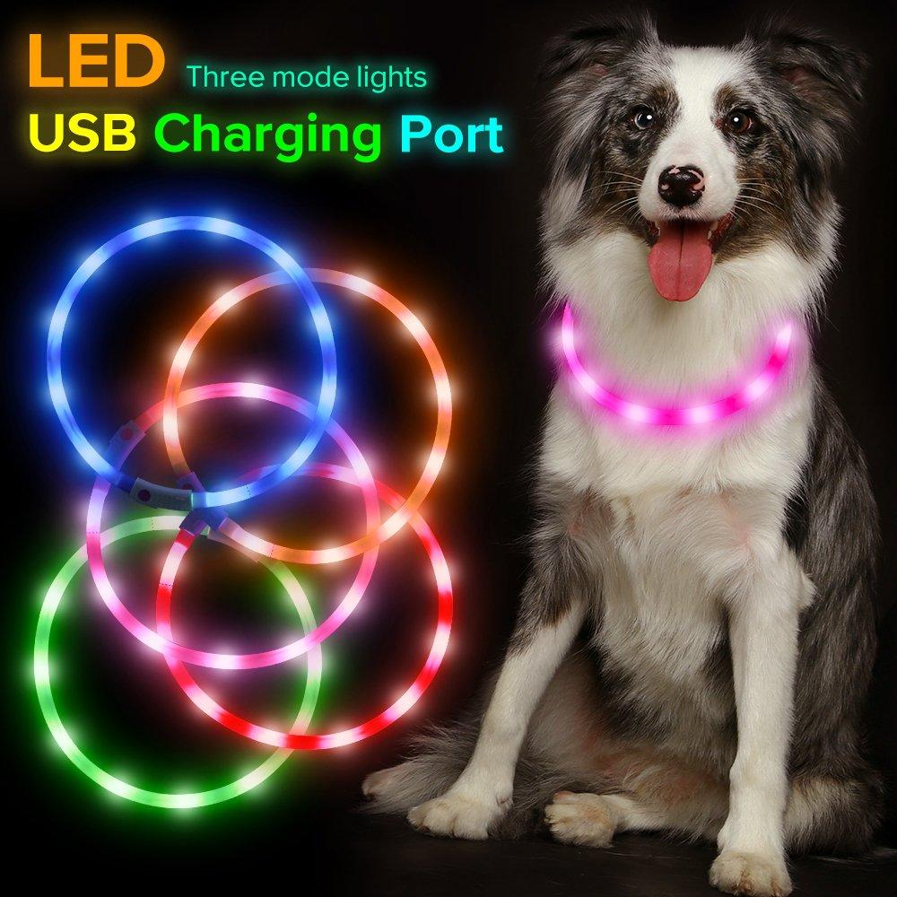 [Australia] - HiGuard LED Dog Collar, USB Rechargeable Glowing Pet Safety Collars, Adjustable Water-Resistant Flashing Light Up Necklace Collar Make Your Dogs High Visible & Safe in the Dark (1 Pack-Pink) 