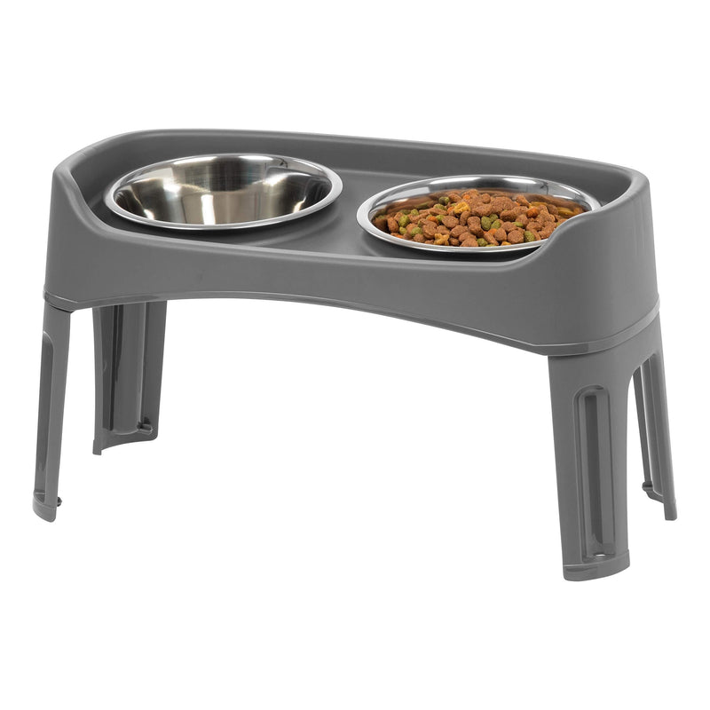 [Australia] - IRIS Pet Elevated Feeder with Stainless Steel Bowls Gray Large without Storage 