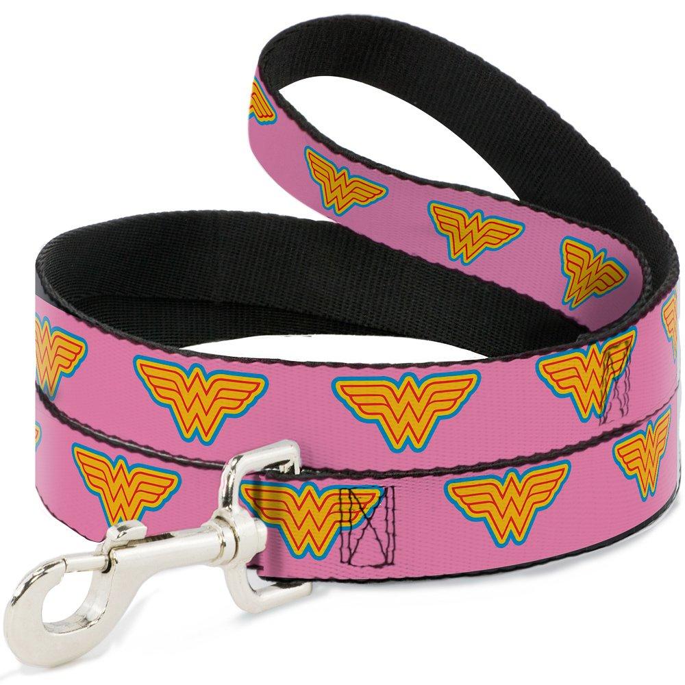 [Australia] - Buckle-Down Dog Leash Wonder Woman Logo Pink Blue Yellow Pink 6 Feet Long 0.5 Inch Wide 6 Feet Long - 1.5" Wide 