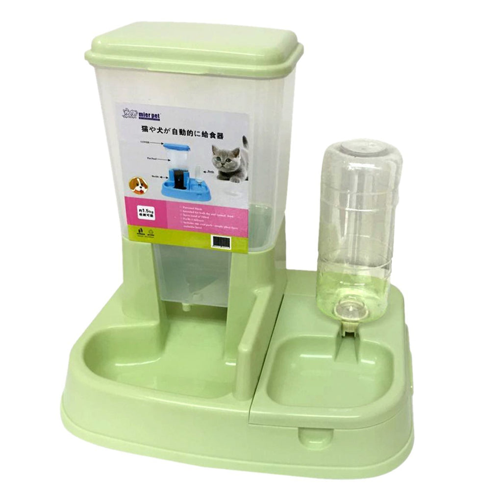 [Australia] - UHeng Pet Dog Cat Automatic Pet Feeder Drinker Dispenser Food Auto Water Bowl for Medium Small Puppy Kitten, 1.5kg Pet Food Capacity Green 
