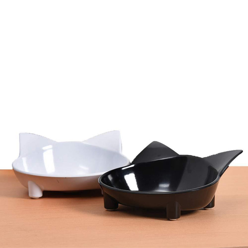 [Australia] - Lorde Cat Bowl, Shallow Cat Food Bowls,Wide Cat Dish,Non Slip Cat Feeding Bowls,Cat Food Bowl for Relief of Whisker Fatigue Pet Food & Water Bowls Set of 2 white/black 