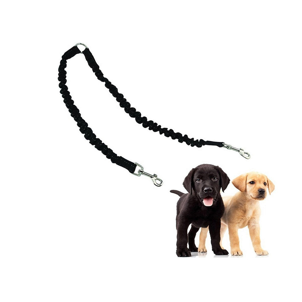 [Australia] - VEIREN Dual Sided Dog Walking Leash Coupler Tangle Free Bungee 360°Swivel Training Leash Elastic Comfortable Shock Absorbing Two Dog Leads Splitter Black 