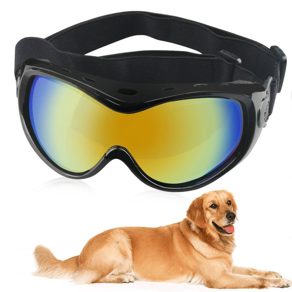 [Australia] - HelloPet Dog Goggles Dog Sunglasses Glasses for Dogs Dog Ski Goggles with UV Protection Pet Sunglasses with Adjustable Strap for Travel, Skiing and Anti-Fog Black 