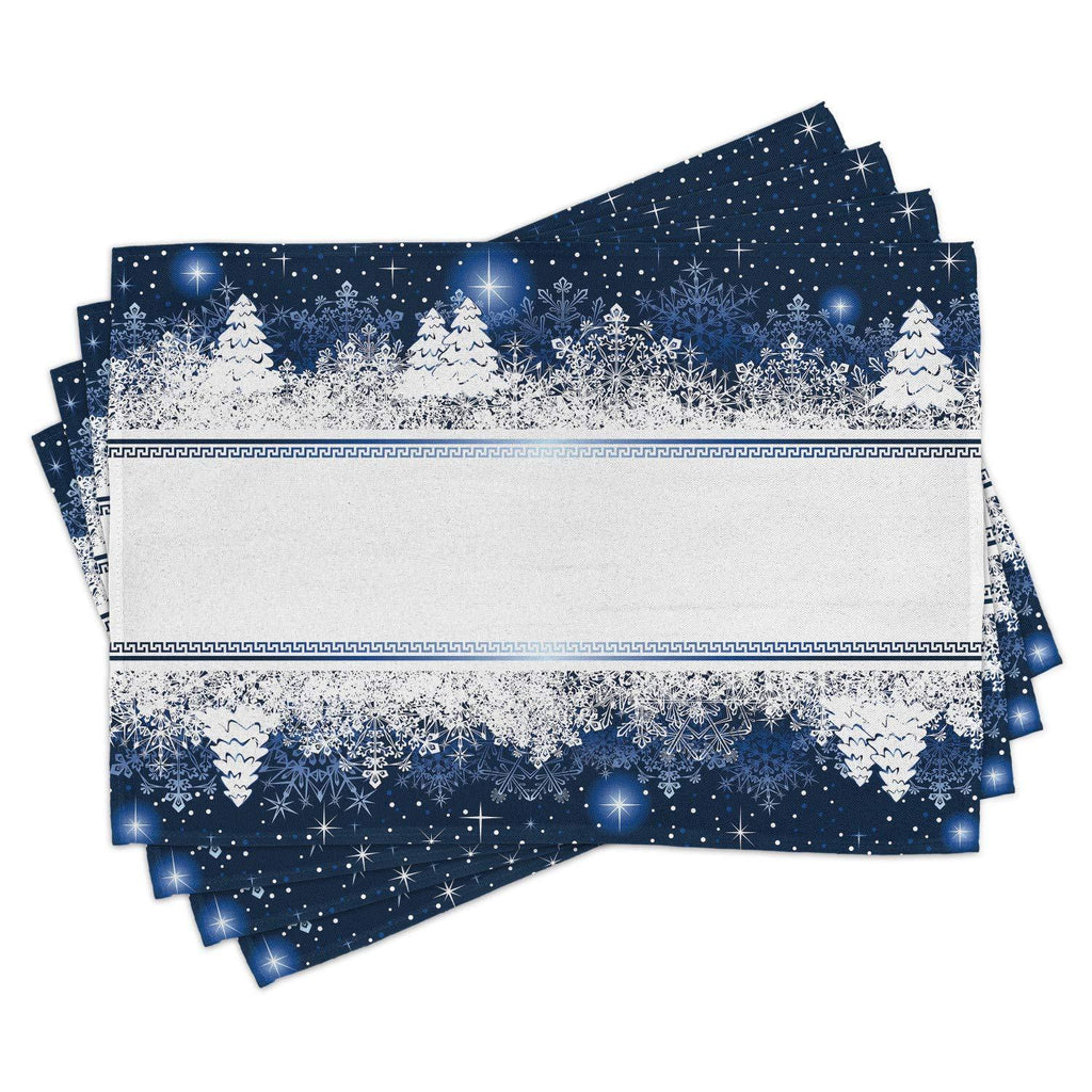 Ambesonne Christmas Place Mats Set of 4, Frosty Winter Theme Border Abstract Vibrant Trees and Stars Yuletide Artwork, Washable Fabric Placemats for Dining Table, Standard Size, Blue White - PawsPlanet Australia