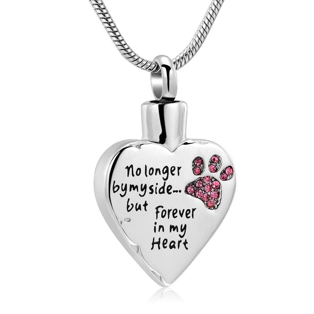 BAOWIQI No Longer by My Side,But Forever in My Heart Carved Locket Cremation Urn Necklace for Pet Dog Cats Pink - PawsPlanet Australia