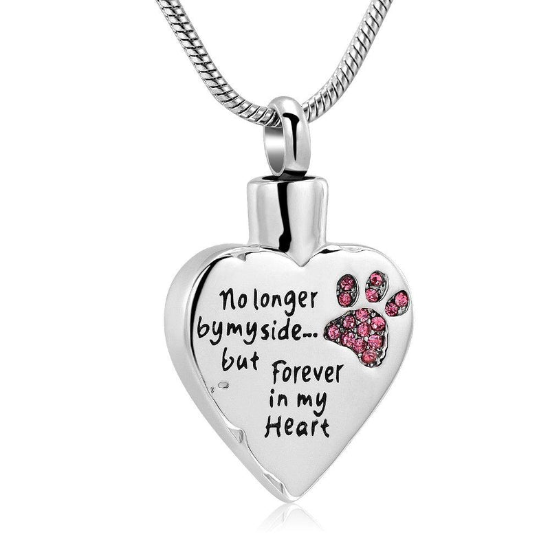 BAOWIQI No Longer by My Side,But Forever in My Heart Carved Locket Cremation Urn Necklace for Pet Dog Cats Pink - PawsPlanet Australia