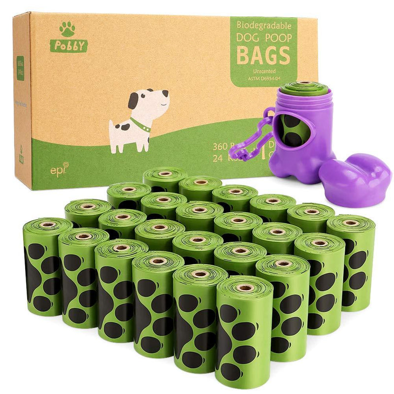 [Australia] - PobbY Dog Poop Bags Biodegradable Unscented, 9x13 Inches Refill Rolls (24 Rolls / 360 Count) Includes Dispenser 24 Rolls, 360-Count 