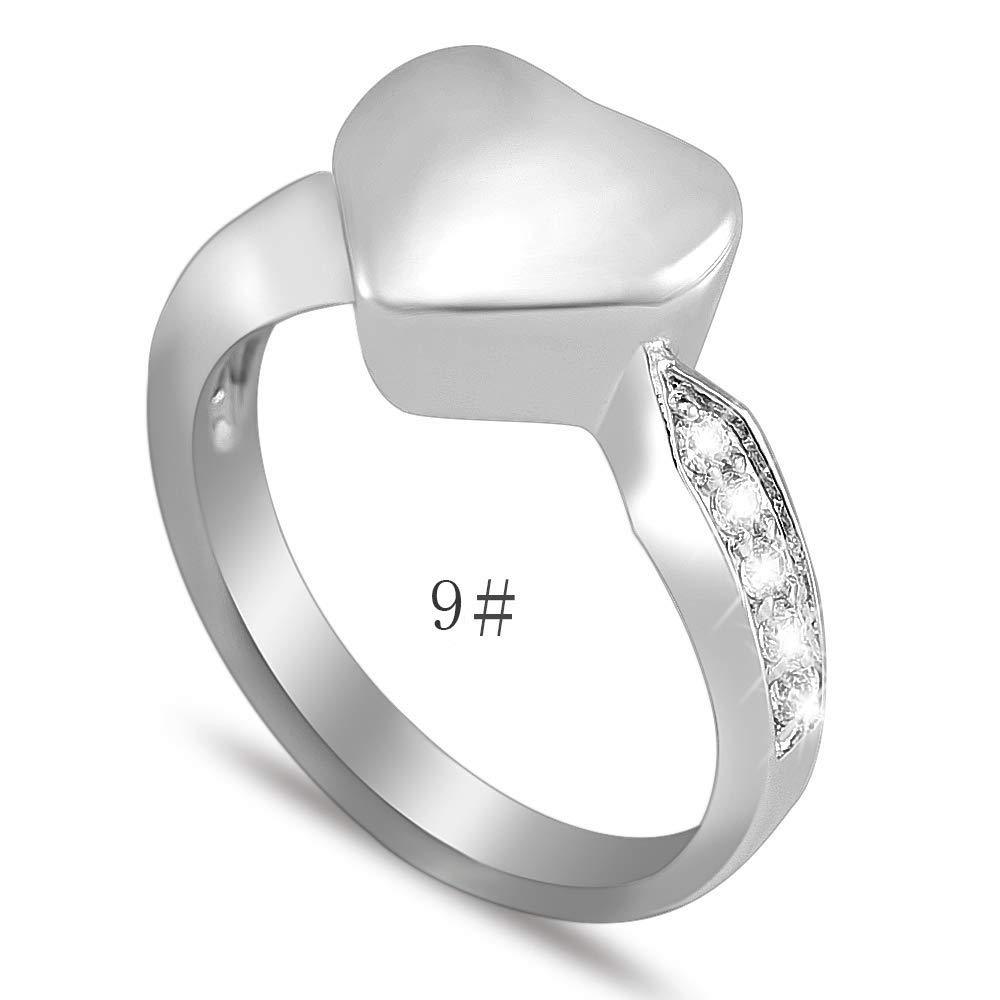 [Australia] - constantlife Cremation Ring for Ashes Engravable Heart Urn Finger Ring Crystal Embellishment Stainless Steel Memorial Jewelry #6#7#8#9 Silver 7 