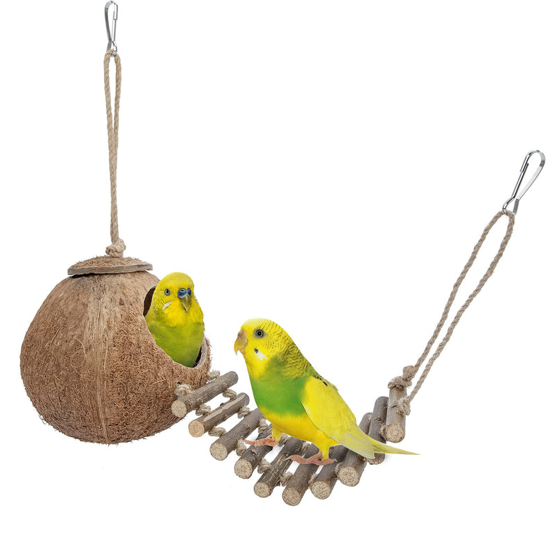 Niteangel 100% Natural Coconut Hideaway with Ladder, Bird and Small Animal Toy House with Ladder Natural Surface - PawsPlanet Australia