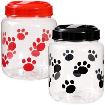 [Australia] - Famous Todd's Pet Supplies BPA-Free Plastic Airtight Dog Treat & Food Storage Containers Canisters Black & Red Paw & Bone Print (Set of 2) 