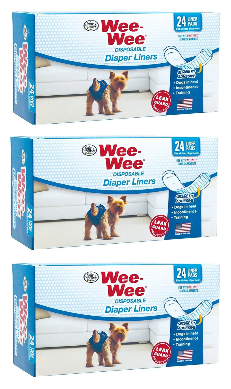 [Australia] - (3 Pack) Four Paws Wee-Wee Dog Diaper Garment Pads, 24 Per Pack 