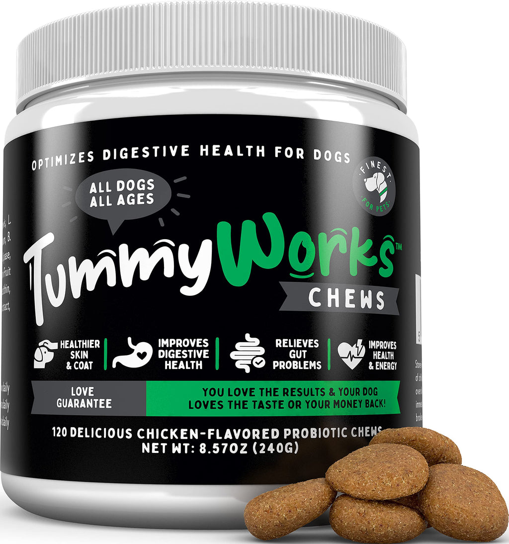 TummyWorks Probiotic Chews for Dogs. Relieves Diarrhea, Upset Stomach, Gas, Constipation & Bad Breath. Itching, Allergies & Yeast Infections. with Digestive Enzymes & Prebiotics. Made in USA 120 - PawsPlanet Australia